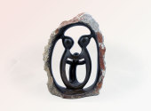African Brown serpentine stone Family of three statue