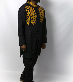 African mens black linen suit